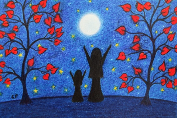 Mother Daughter Card, Moon Stars Art, Birthday, Love Tree Hearts, Girl Mom Spiritual Cards, Christmas, Grandma, Valentines, Mothers Day