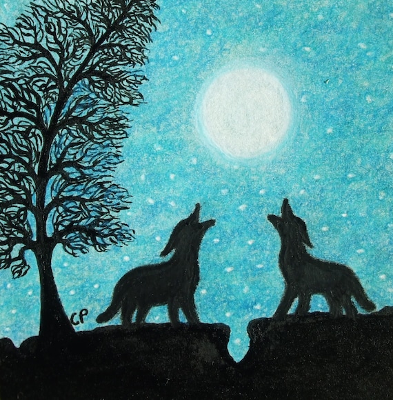 Carte Loup Carte Etoiles De Lune Carte Anniversaire Loup Etsy France