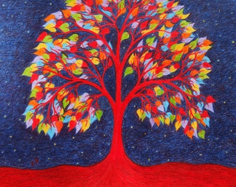 Biglietto albero della vita, biglietto d'arte spirituale per la festa della mamma, biglietto con cuori arcobaleno, biglietto di simpatia, LGBTQ, festa della mamma, astratto, biglietto vuoto, lutto