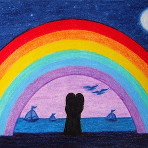 Carta arcobaleno, carta d'amore LGBTQ, arte spirituale, carta abbraccio di coppia romantica, astratto, anniversario di matrimonio, lesbica gay, stesso sesso, San Valentino