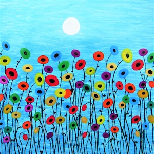 Biglietto di papavero, biglietto di fiori per la festa della mamma, biglietto d'arte con cuori colorati, condoglianze, lutto, biglietto di bucaneve che pensa a te, astratto spirituale
