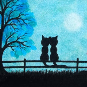 Katzenmond Karte, Hochzeitstag, Baum Karte, Zwei Romantische Schwarze Katzen Karte, Lesben, Gay Verlobungskarte, Liebeskunst, personalisierte Valentines