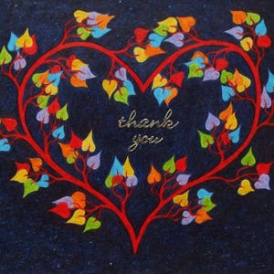Tarjeta de agradecimiento con forma de corazón, tarjeta de arte espiritual, tarjeta del árbol de la vida, tarjeta LGBTQ con forma de corazón de arcoíris, tarjeta abstracta de condolencias, tarjeta de duelo personalizada
