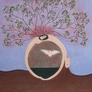 Tarjeta espiritual para el Día de la Madre, Arte de nacimiento, Tarjeta del Árbol de la Vida de la Paloma Mamá Bebé, Tarjeta de anuncio de embarazo, Abstracto, Renacimiento, Madre simbólica, Amor