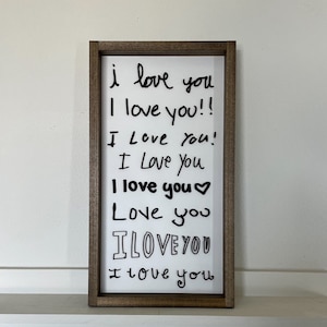 I Love You Handwriting Sign / Handwriting Love You Gift / Dark Walnut Frame