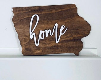 HOME State of Iowa Wood Sign