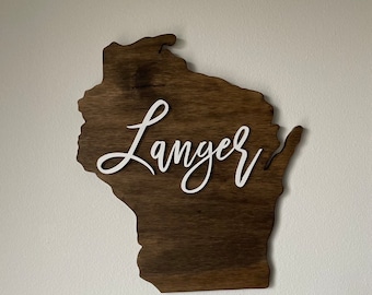 Wisconsin State Sign / Wood Wall Decor / Last Name Sign / Wisconsin Wood Sign