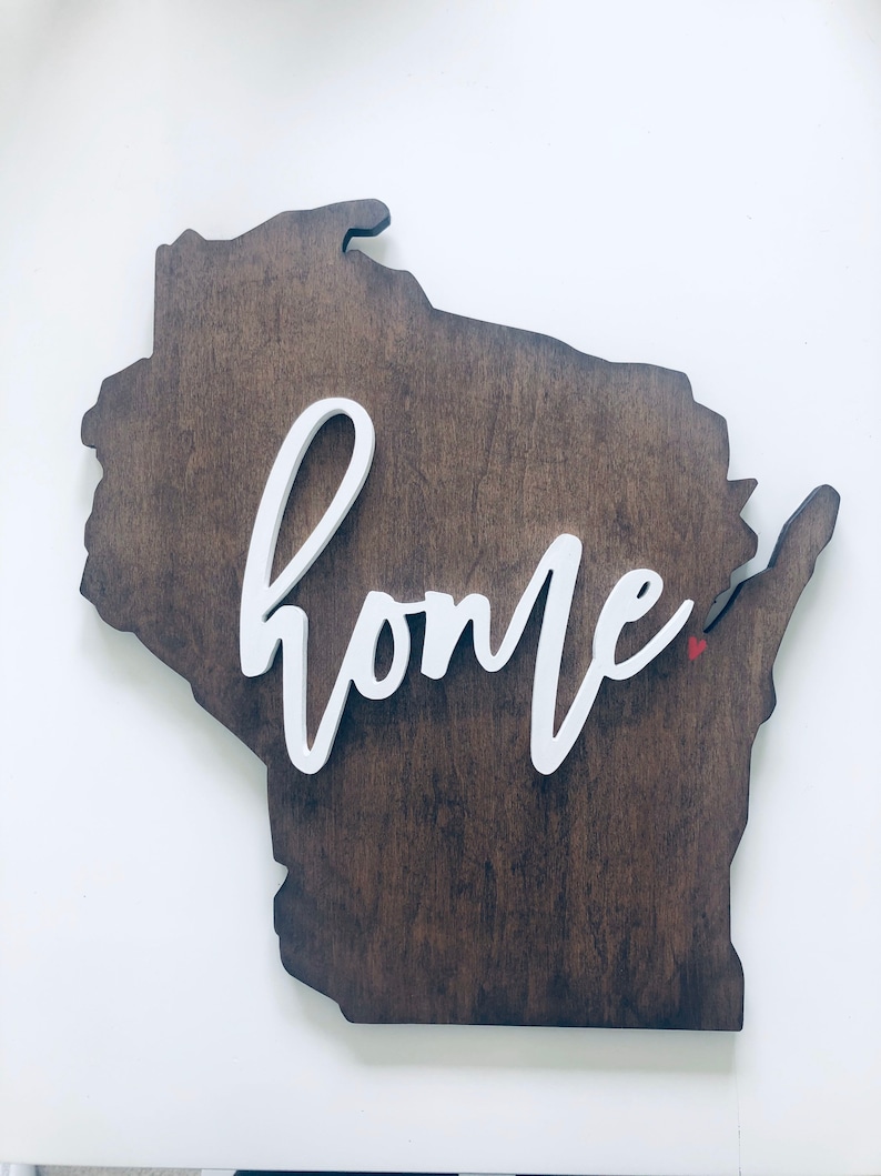 Wisconsin State HOME sign Cutout / Wood Wall Decor image 3