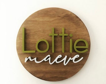 12 inch Custom Wood Round Name Sign/ Wall Nursery Decor Hanging Sign