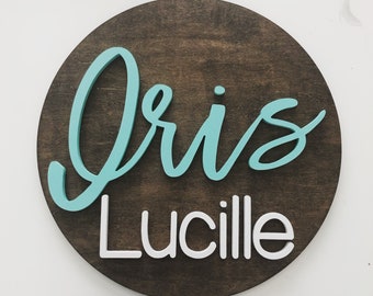 24 Inch Circle / Custom Wood Round Name Sign/ Wall Nursery Decor Sign