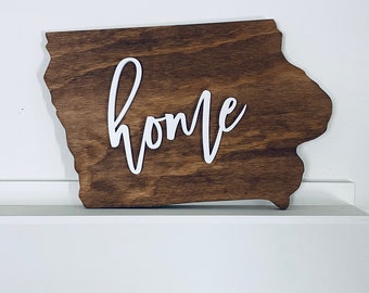 HOME Iowa Wood Sign Wall Hanging Decor Kona and Yellow