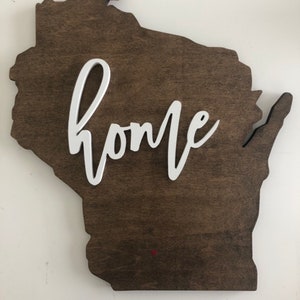 Wisconsin State HOME sign Cutout / Wood Wall Decor image 1