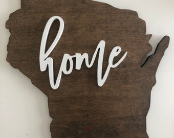 Wisconsin State HOME sign Cutout / Wood Wall Decor