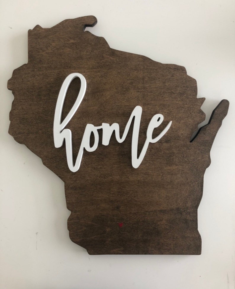 Wisconsin State HOME sign Cutout / Wood Wall Decor image 1