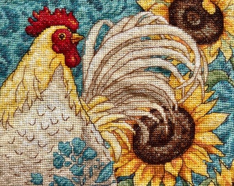 Gallo matutino - Punto de cruz terminado