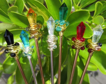 Hair Stick, Metal, Hair Pin, Kanzashi, Hairsticks, Wire Wrapped, Bun Stick, Updo, Chopstick, Glass Crystal and Beads, Wand, Pick