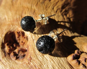 Lava Stone Earrings, Aromatherapy, Diffuser Jewelry, Black Lava Rock, Sterling Silver or Stainless Steel, Gold, Rose Gold