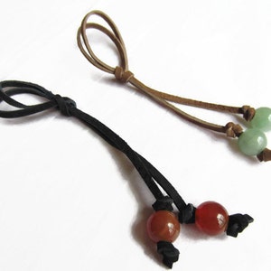 Leather Hair Tie with Real Gemstone Beads, Hair Extension, Hanging Hair Accessories, Boho Hair Jewelry.