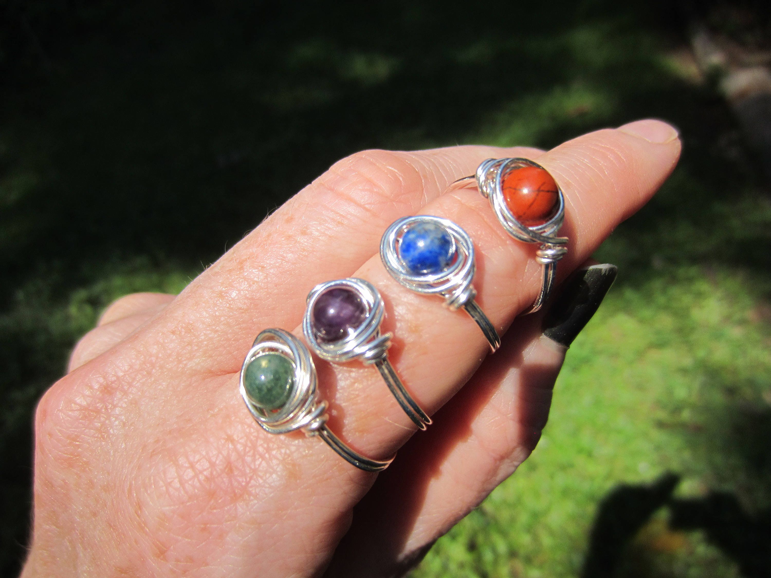 Healing Chakra Gemstone 925 Sterling Silver Long Finger Handmade Ring Jewelry