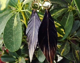 Gold Leaf Feather Leather Earrings