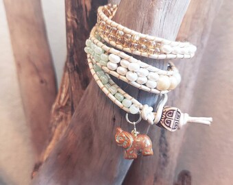 Sea Foam and Gold Wrap Bracelet