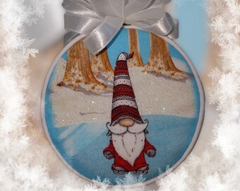 Christmas Gnome  Ornament. A Unique Quilted Gift.