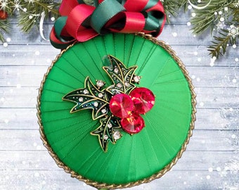 Green Holly Christmas  Ornament.