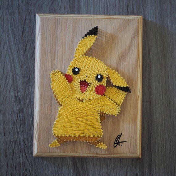 Items similar to Handmade 6" x 8" Pokemon Pikachu String Art Piece on Etsy