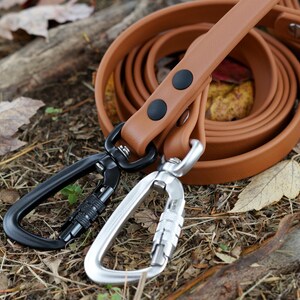 MooseExpressions tan waterproof leashes with silver or black carabiner