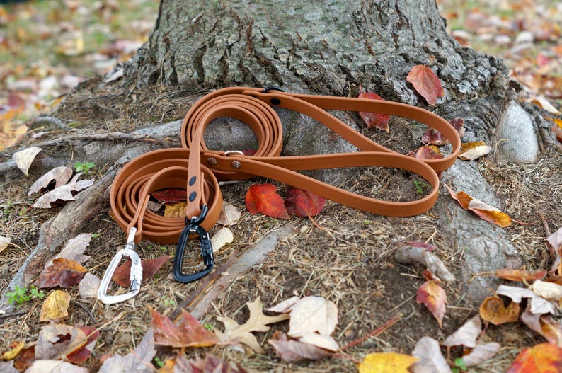 MooseExpressions tan waterproof leashes with silver or black carabiner