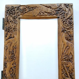 Celtic Animals Mirror Wood carving, Handmade woodcarving, 11,8 x 15,7in.