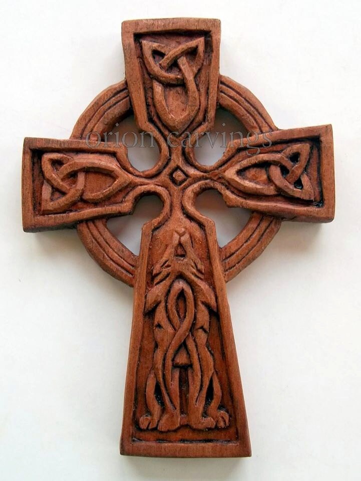 Celtic cross with wolf Wood carving Handmade Woodcarving 39 Etsy