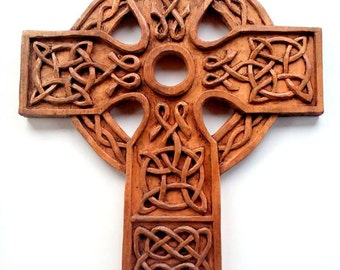 Celtic Cross Wood carving, Handmade Woodcarving, 15,7 x 11,4 in.