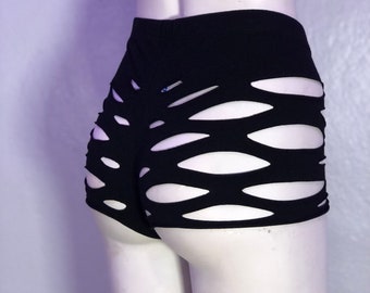 Fishnet style Booty Shorts slit weave Shorts Festival Shorts Sexy Shorts edm rave shorts boy shorts cotton dance shorts Yoga shorts slashed