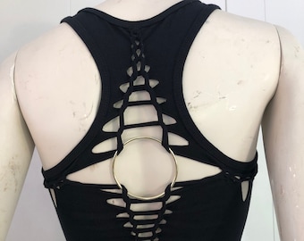 Crop Tank Slit Weave Crop Top Sexy shirt braided shirts on sale boho festival clothes yoga top sexy bralette unique crop top burning man top