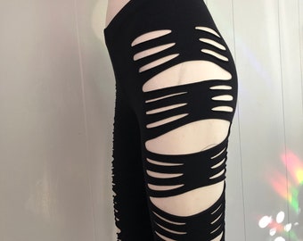 Leggings da yoga SlitWeave - Leggings brucianti con ritagli intrecciati per il flusso, la filatura del fuoco, i festival e la moda alternativa, comodi ed elastici