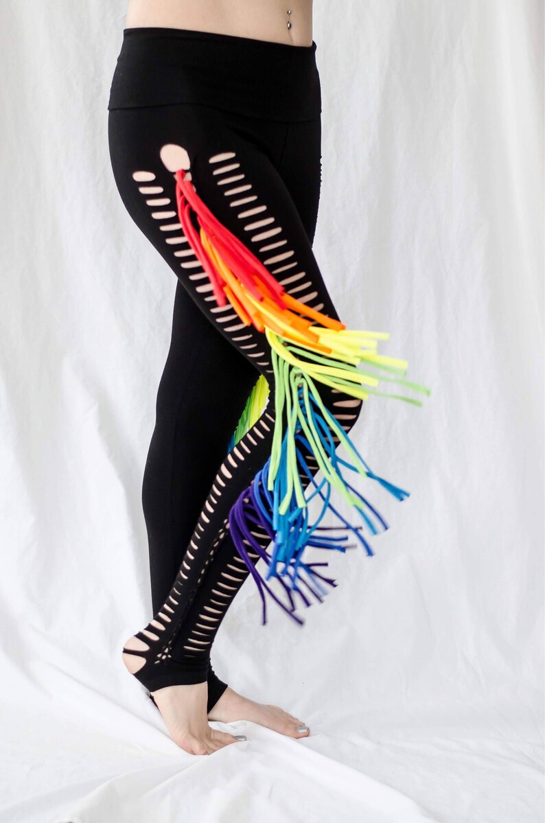 Leggings fringe leggings Slit Weave leggings Burner leggings | Etsy