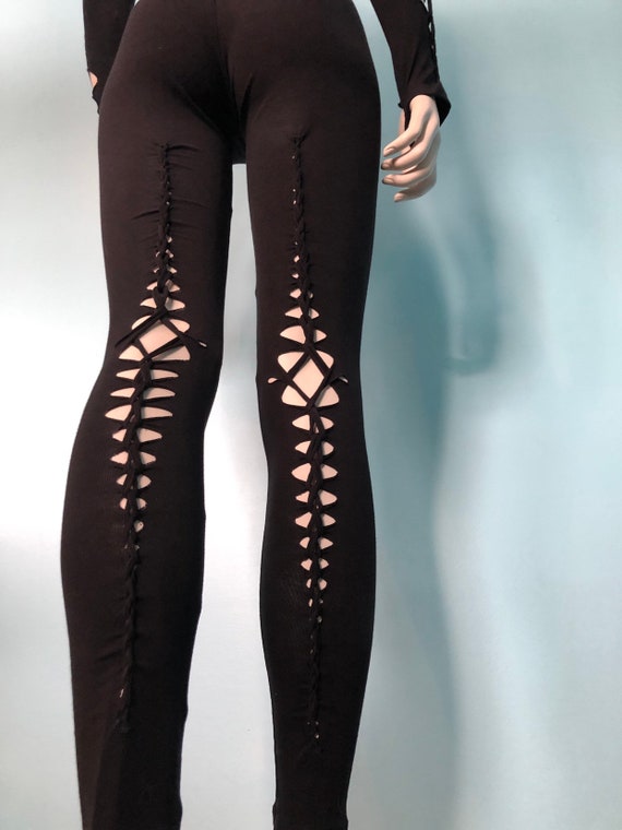 Slit Weave Leggings Sexy Burner Back Cut Leggings Bow Tie Tights