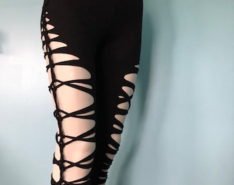 Slit Weave Leggings cyber monday sale Burner Braided Leggings Sexy Leggings Pixie Fairy Tribal Leggings Yoga Clothes Cut up pants Flow Pants