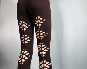 Leggings Yoga Leggings Burning Man Leggings SlitWeave Cut up leggings Gift for her Sexy Leggings Post Apocalyptic Leggings Black Friday sale