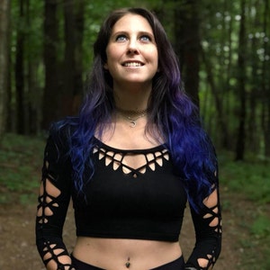 Slit Weave Long sleeve Crop Top black friday sale Braided shirt sexy slashed burner style Belly Dance Clothes Sexy Top festival shirt gothic