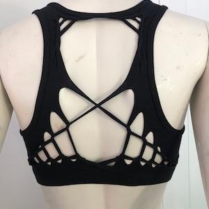 Slit Weave sports bra crop top tank Sexy shirt braided shirt racerback rave wear gogo burner cotton top yoga shirt festival bra top bralette