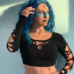 Slit Weave Shirt braided long sleeve Crop Top Braided shirt Belly Dance Clothes Sexy Top festival gothic on sale black friday cyber monday
