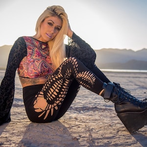Alternative Fashion Leggings Slit Weave Pants Festival Outfit Rave Clothing Burning Man Clothes Gothic Festival Wear Handmade SlitWeave