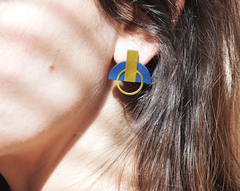 Bold stud earrings, Geometric earrings, Geometric studs, Modern earrings, Handmade and Unique Jewelry Gift