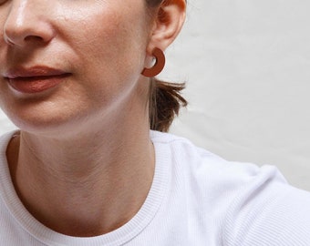 Minimalist Wooden Stud Earrings, Geometric Arch Earrings, Geometric hand-painted Studs