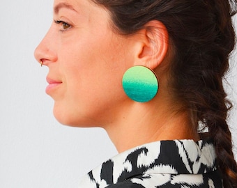 Bold Aurora Stud Earrings – Large Wooden Circle Statement Earrings, Hand-Painted Geometric Jewelry, Stylish and Edgy