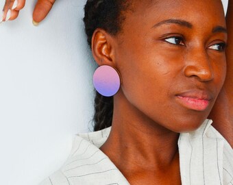 Aurora Large Stud Earrings, Bold Wooden Circle Jewelry, Hand-Painted Geometric Earrings, Lightweight and Sustainable