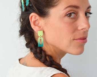 Geometric Aurora Earrings, Arch Shape Wooden Dangle Earrings, Modern Jewelry, Geometric Jewelry