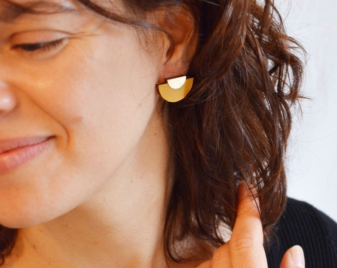 Geometric earrings, Semicircle Earrings, Minimalist earrings, Geometric studs, Modern earrings